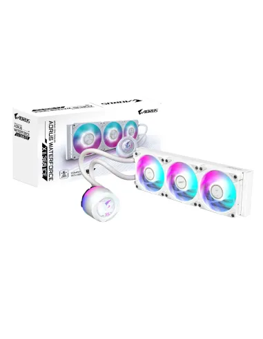 GIGABYTE AORUS WATERFORCE X II 360 ICE Refrigerador de CPU líquido AIO - 3x ventiladores ARGB de 120 mm, pantalla LCD a todo