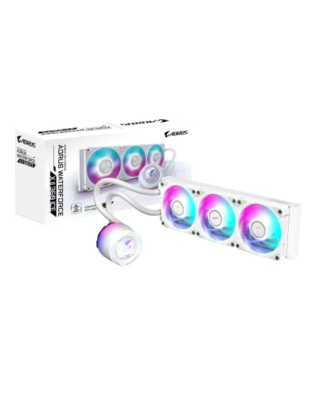 GIGABYTE AORUS WATERFORCE X II 360 ICE Refrigerador de CPU líquido AIO - 3x ventiladores ARGB de 120 mm, pantalla LCD a todo