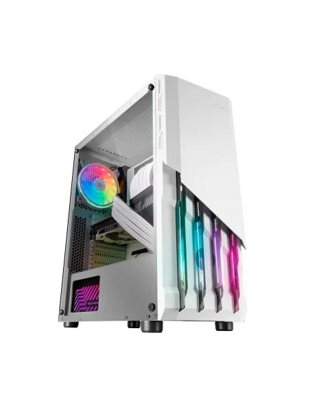 Mars Gaming MC-X2, Caja PC Gaming ATX, Frontal Acero FRGB, 2 Ventiladores 12cm FRGB, Ventana Lateral Completa, Blanco