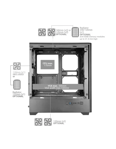Mars Gaming MCQUANTUM carcasa de ordenador Midi Tower Negro