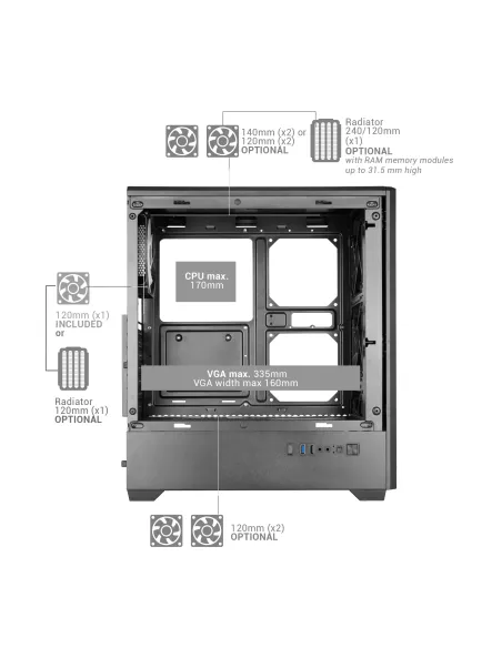 Mars Gaming MCQUANTUM carcasa de ordenador Midi Tower Negro