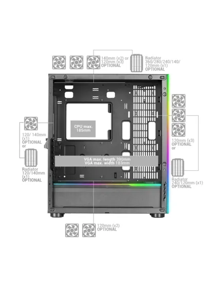 Mars Gaming MC-ULTRA, Torre Gaming Custom XXL E-ATX, Doble Tira LED ARGB, Doble Ventana Cristal Templado, Estructura Cámara