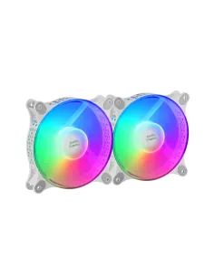 Mars Gaming MFDUO, Kit 2 Ventiladores FRGB Rainbow 360°, Ultra-silencioso, Doble Conexión 3PIN + 4PIN, Blanco
