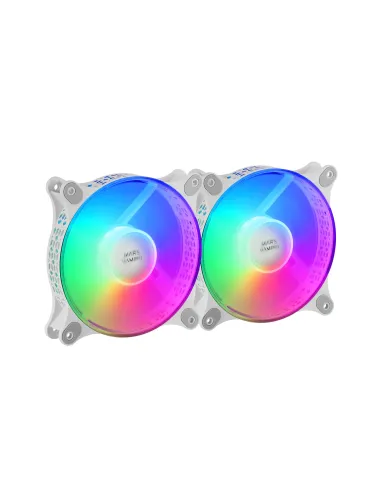 Mars Gaming MFDUO, Kit 2 Ventiladores FRGB Rainbow 360°, Ultra-silencioso, Doble Conexión 3PIN + 4PIN, Blanco