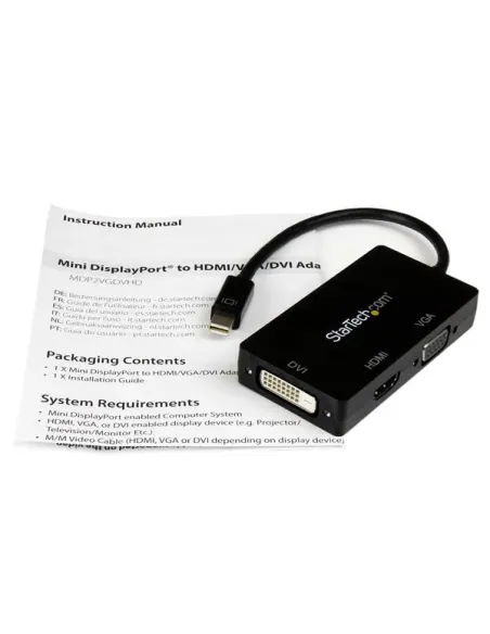 StarTech.com Adaptador Conversor de Mini DisplayPort a VGA DVI o HDMI - Convertidor A V 3 en 1 para viajes