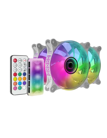 Mars Gaming MF-3DKIT Blanco, Kit 3 Ventiladores ARGB 360° 12cm, Espejo Infinito 3D, Sistema Anti-vibraciones, Controlador ARGB,