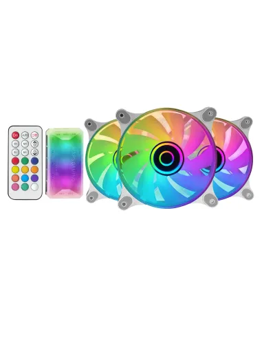 Mars Gaming MF-3DKIT Blanco, Kit 3 Ventiladores ARGB 360° 12cm, Espejo Infinito 3D, Sistema Anti-vibraciones, Controlador ARGB,
