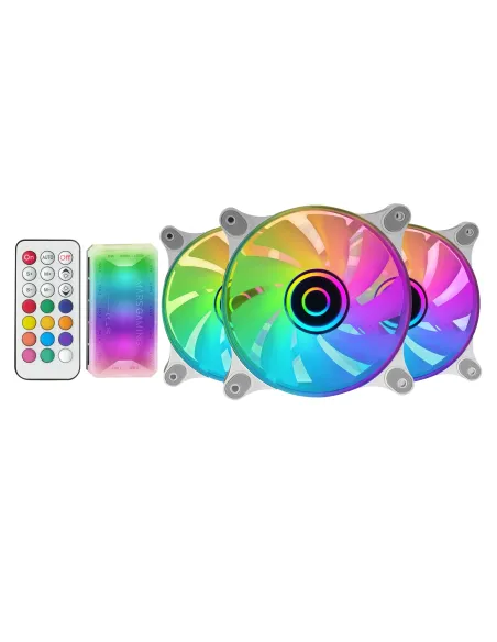 Mars Gaming MF-3DKIT Blanco, Kit 3 Ventiladores ARGB 360° 12cm, Espejo Infinito 3D, Sistema Anti-vibraciones, Controlador ARGB,