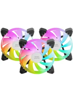 Mars Gaming MF-3A, Kit 3x Ventiladores FDB Ultrasilenciosos 120mm, Iluminación ARGB Rainbow 360º Sin Marco, Ventialdores 3en1