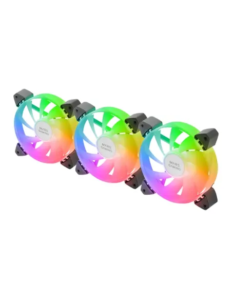 Mars Gaming MF-3A, Kit 3x Ventiladores FDB Ultrasilenciosos 120mm, Iluminación ARGB Rainbow 360º Sin Marco, Ventialdores 3en1