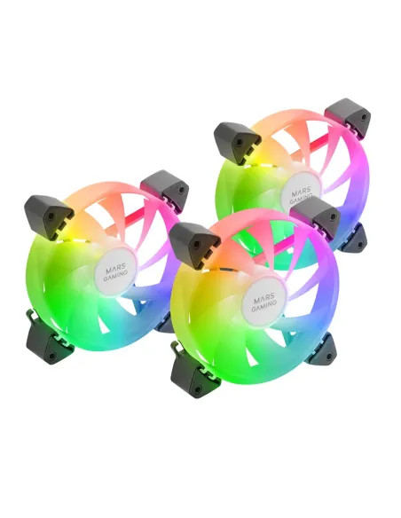 Mars Gaming MF-3A, Kit 3x Ventiladores FDB Ultrasilenciosos 120mm, Iluminación ARGB Rainbow 360º Sin Marco, Ventialdores 3en1