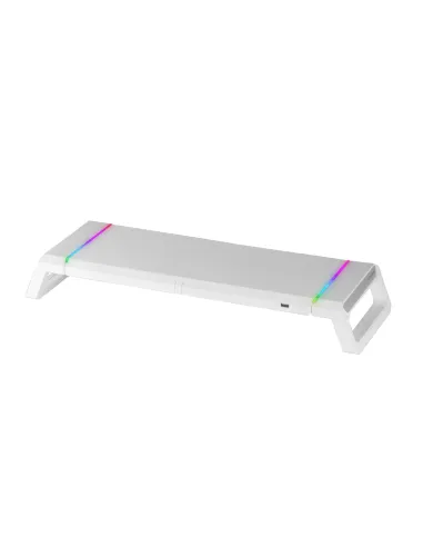 Mars Gaming MGS-ONE Blanco, Soporte Monitor RGB Chroma, Tamaño Ajustable, Soporte Smartphone y Tablet, USB 2.0 Frontal