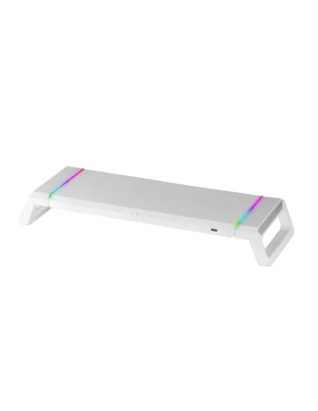Mars Gaming MGS-ONE Blanco, Soporte Monitor RGB Chroma, Tamaño Ajustable, Soporte Smartphone y Tablet, USB 2.0 Frontal