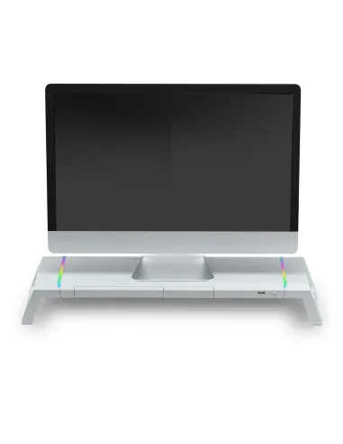 Mars Gaming MGS-ONE Blanco, Soporte Monitor RGB Chroma, Tamaño Ajustable, Soporte Smartphone y Tablet, USB 2.0 Frontal