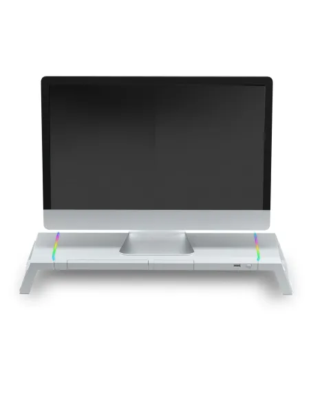 Mars Gaming MGS-ONE Blanco, Soporte Monitor RGB Chroma, Tamaño Ajustable, Soporte Smartphone y Tablet, USB 2.0 Frontal