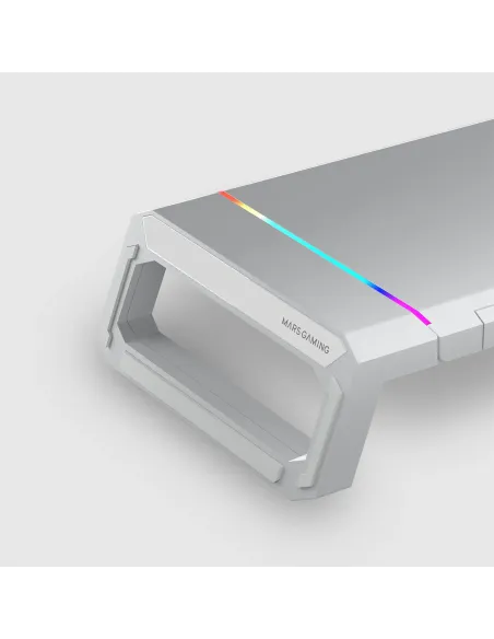 Mars Gaming MGS-ONE Blanco, Soporte Monitor RGB Chroma, Tamaño Ajustable, Soporte Smartphone y Tablet, USB 2.0 Frontal