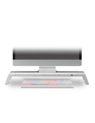 Mars Gaming MGS-ONE Blanco, Soporte Monitor RGB Chroma, Tamaño Ajustable, Soporte Smartphone y Tablet, USB 2.0 Frontal