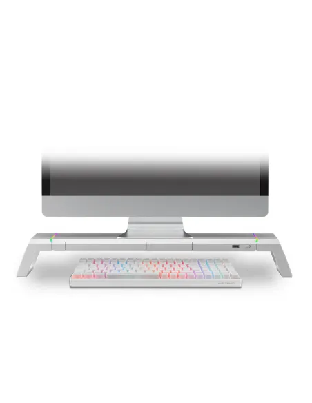 Mars Gaming MGS-ONE Blanco, Soporte Monitor RGB Chroma, Tamaño Ajustable, Soporte Smartphone y Tablet, USB 2.0 Frontal