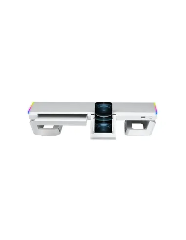 Mars Gaming MGS-ONE Blanco, Soporte Monitor RGB Chroma, Tamaño Ajustable, Soporte Smartphone y Tablet, USB 2.0 Frontal