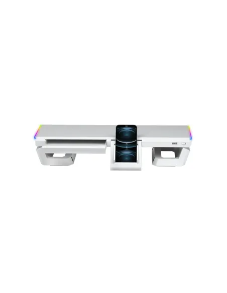 Mars Gaming MGS-ONE Blanco, Soporte Monitor RGB Chroma, Tamaño Ajustable, Soporte Smartphone y Tablet, USB 2.0 Frontal