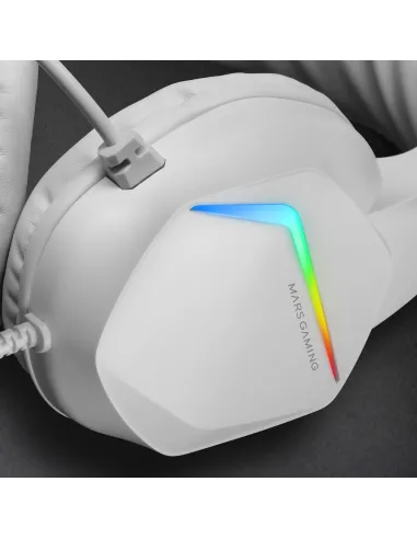 Mars Gaming MH122 Blanco, Cascos Gaming FRGB Over Ear con Micrófono, Sonido HiFi, Cancelación de Sonido, Ultraligeros, PS4 PS5