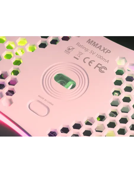 Mars Gaming MMAX, Ratón Ultraligero 69g, Óptico 12400DPI, Chroma RGB, Soft, Rosa