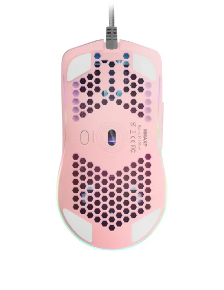 Mars Gaming MMAX, Ratón Ultraligero 69g, Óptico 12400DPI, Chroma RGB, Soft, Rosa