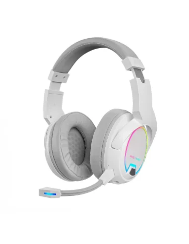 Mars Gaming MHW-100 Blanco, Auriculares Inalámbricos ARGB Flow, Micrófono ENC Extraíble,Cancelación de Ruido Activa ENC +