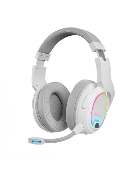 Mars Gaming MHW-100 Blanco, Auriculares Inalámbricos ARGB Flow, Micrófono ENC Extraíble,Cancelación de Ruido Activa ENC +