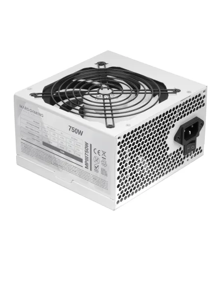 Mars Gaming MPIII750, Fuente Alimentación PC ATX 750W, 5 Años de Garantía, 85% Eficiencia, Sistema Digital APFC, Ventilador FDB