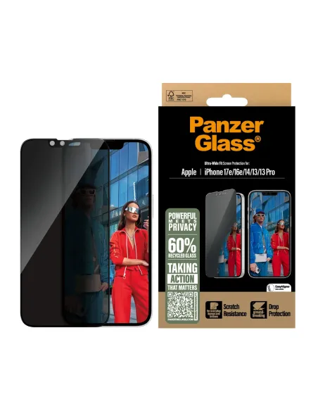 PanzerGlass ® 2-Way Privacy Screen Protector iPhone 17e | 16e | 14 | 13 | 13 Pro | Ultra-Wide Fit w. EasyAligner Protector de