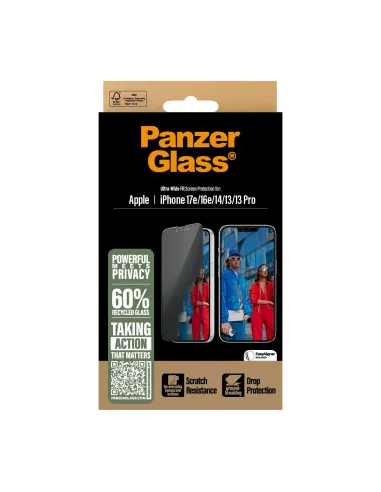 PanzerGlass ® 2-Way Privacy Screen Protector iPhone 17e | 16e | 14 | 13 | 13 Pro | Ultra-Wide Fit w. EasyAligner Protector de