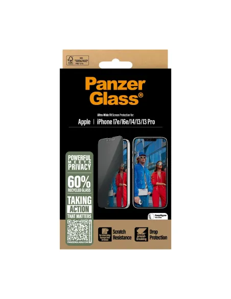 PanzerGlass ® 2-Way Privacy Screen Protector iPhone 17e | 16e | 14 | 13 | 13 Pro | Ultra-Wide Fit w. EasyAligner Protector de