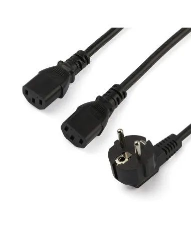 StarTech.com Cable de 2m de Alimentación en Y para Ordenador, 18AWG, EU Schuko a 2x C13, 10A 250V, Cable de Alimentación de CA