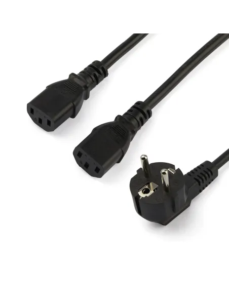 StarTech.com Cable de 2m de Alimentación en Y para Ordenador, 18AWG, EU Schuko a 2x C13, 10A 250V, Cable de Alimentación de CA