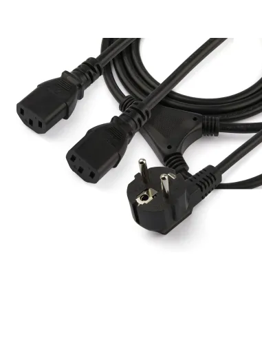 StarTech.com Cable de 2m de Alimentación en Y para Ordenador, 18AWG, EU Schuko a 2x C13, 10A 250V, Cable de Alimentación de CA