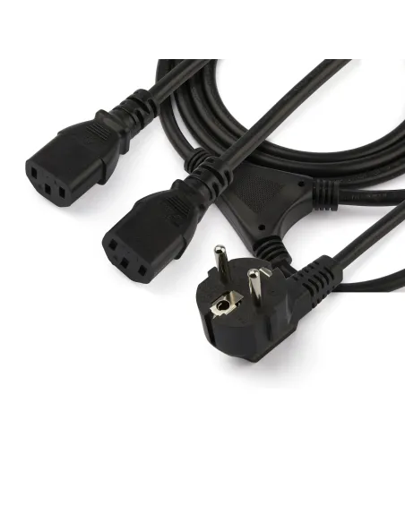 StarTech.com Cable de 2m de Alimentación en Y para Ordenador, 18AWG, EU Schuko a 2x C13, 10A 250V, Cable de Alimentación de CA