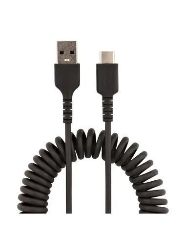 StarTech.com Cable de 50cm de Carga USB A a USB C, Cable USB Tipo C Rizado de Carga Rápida y Servicio Pesado, Cable USB 2.0 A a