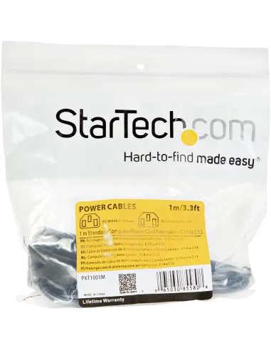 StarTech.com Cable de 1m de Extensión de Alimentación, C14 a C13, 10A 125V, 18AWG, Alargador de Cable de Corriente de