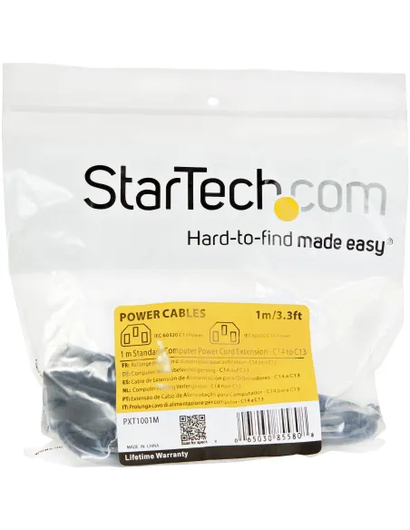StarTech.com Cable de 1m de Extensión de Alimentación, C14 a C13, 10A 125V, 18AWG, Alargador de Cable de Corriente de