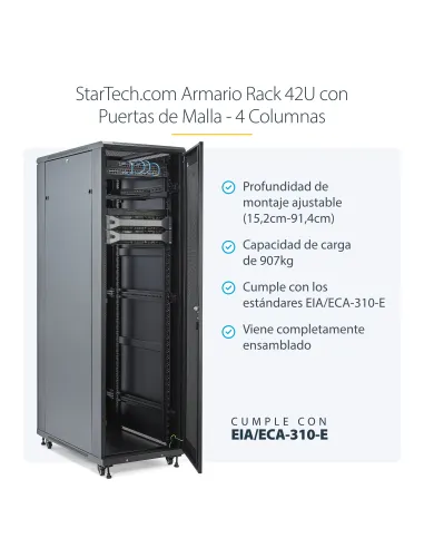 StarTech.com Rack Armario de Equipos de 4 Columnas 42U - Profundidad de 36in - Rack Armario de 19 Pulgadas con Ruedas -