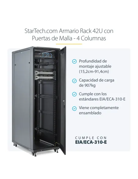 StarTech.com Rack Armario de Equipos de 4 Columnas 42U - Profundidad de 36in - Rack Armario de 19 Pulgadas con Ruedas -