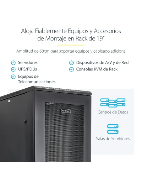 StarTech.com Rack Armario de Equipos de 4 Columnas 42U - Profundidad de 36in - Rack Armario de 19 Pulgadas con Ruedas -