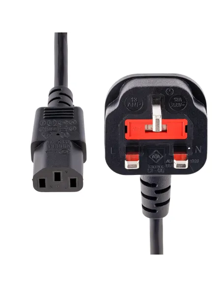 StarTech.com Cable de 3m de Alimentación de Ordenador, 18AWG, BS 1363 a C13, 10A 250V, Cable de Alimentación de Repuesto, Cable
