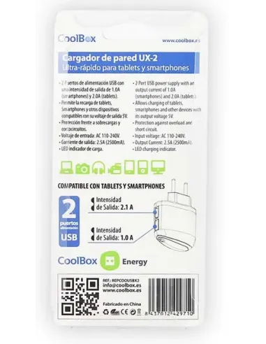 CoolBox UX-2 Universal Negro Corriente alterna Interior