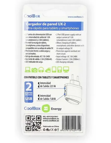 CoolBox UX-2 Universal Negro Corriente alterna Interior