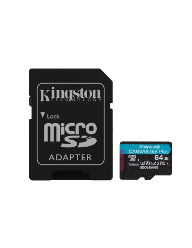 Kingston Technology Tarjeta microSDXC Canvas Go Plus Gen4 de 64 GB, 200 MB s, A2 U3 V30 y adaptador