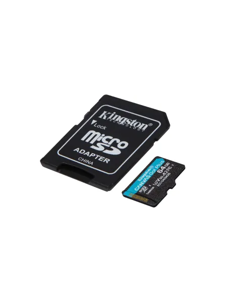 Kingston Technology Tarjeta microSDXC Canvas Go Plus Gen4 de 64 GB, 200 MB s, A2 U3 V30 y adaptador