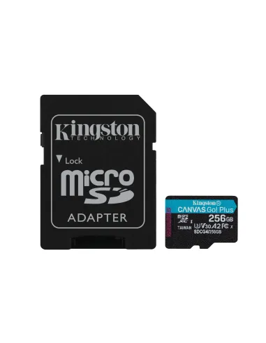 Kingston Technology Tarjeta microSDXC Canvas Go Plus Gen4 de 256 GB, 200 MB s, A2 U3 V30 y adaptador
