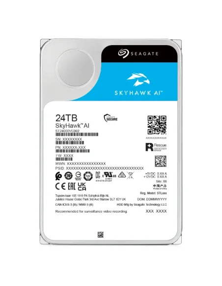 Seagate SkyHawk AI disco duro interno 24 TB 7200 RPM 512 MB 3.5" Serial ATA III